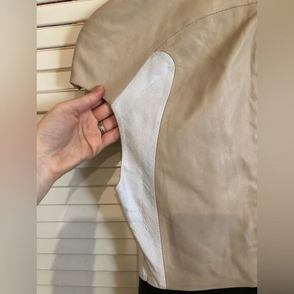 Ohne Titel Lamb Leather Fit & Flare Beige and Black Dress - Picture 7 of 7